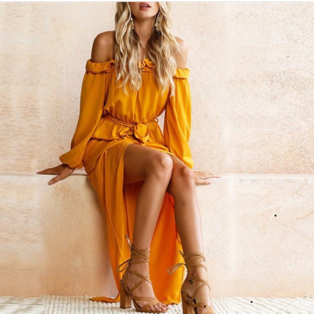 Yellow midi dress.